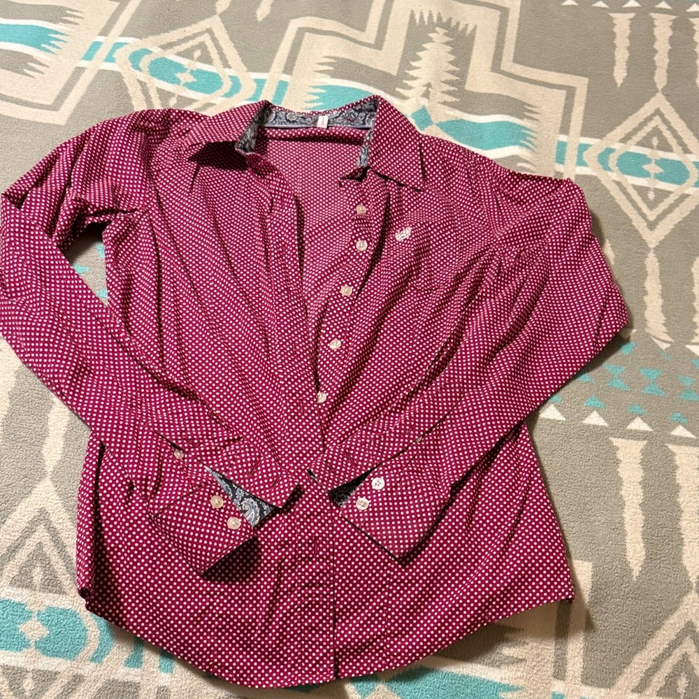 Cinch Red and White Polka Dot Shirt